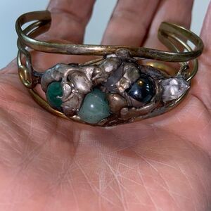 VTG, Mexico Elegant Silver Cuff Bracelet with Gem Accents